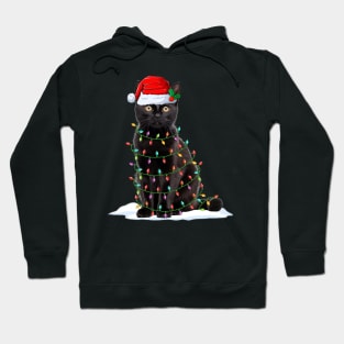 Black Cat Christmas Lights Funny Cat Xmas Lover Hoodie